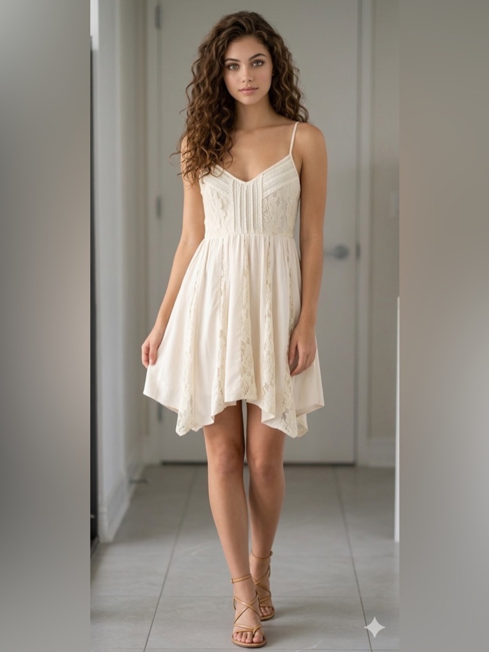 American Eagle Outfitters Creme like lined Sleeveless lace slip dress size 6